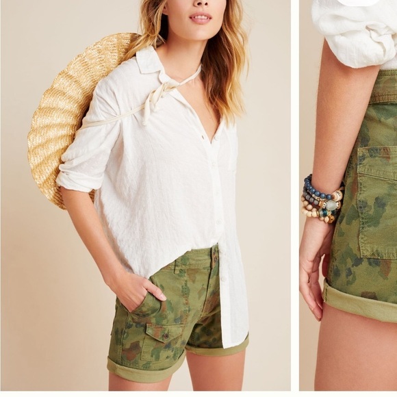 Anthropologie Wanderer Utility Shorts Camo Pockets Green Brown Sz 25 - Picture 14 of 15